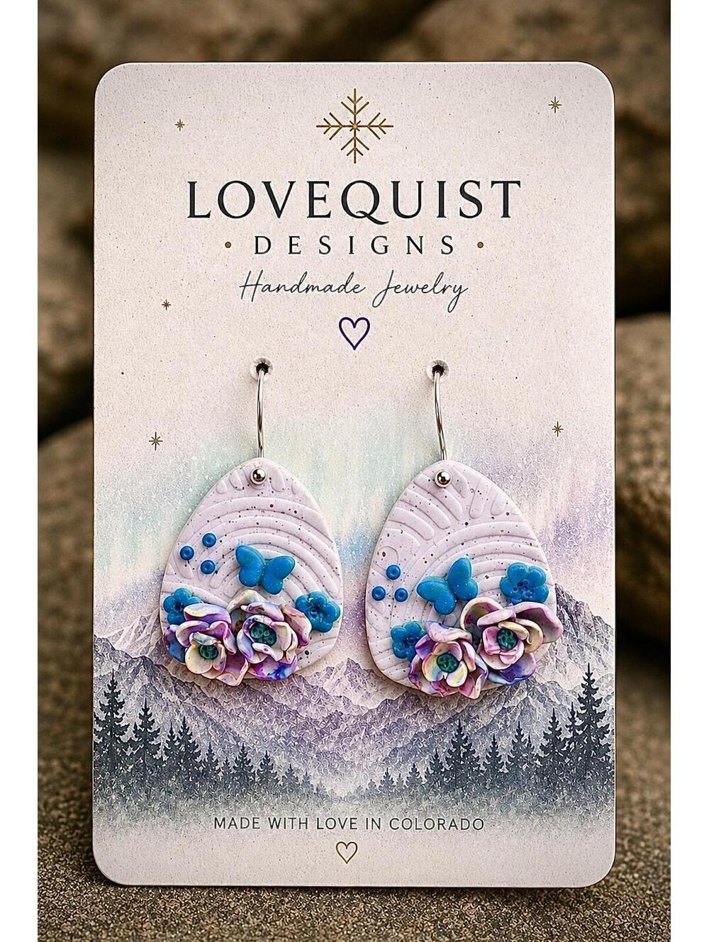 Fjärilsblom | Pearl Turquoise Floral Butterfly Dangle Earrings
